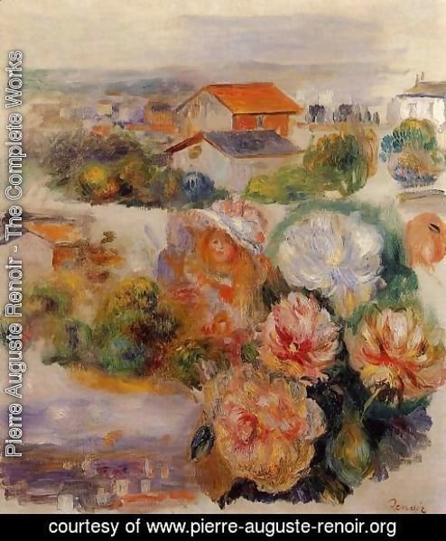 Pierre Auguste Renoir - Landscape, Flowers and Little Girl
