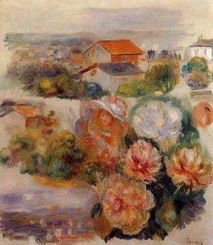 Pierre Auguste Renoir - Landscape, Flowers and Little Girl