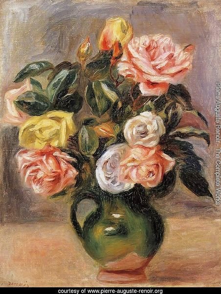Bouquet of Roses in a Green Vase