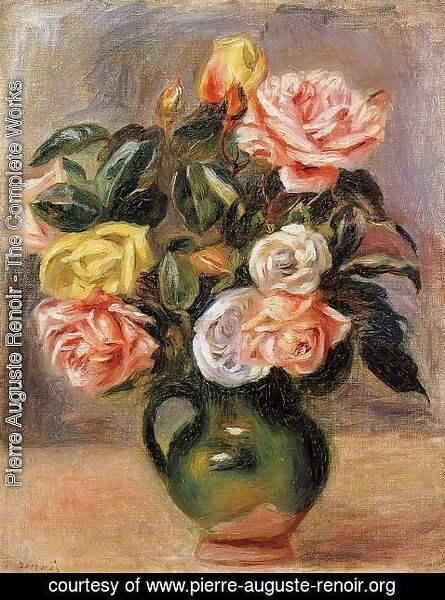Pierre Auguste Renoir - Bouquet of Roses in a Green Vase