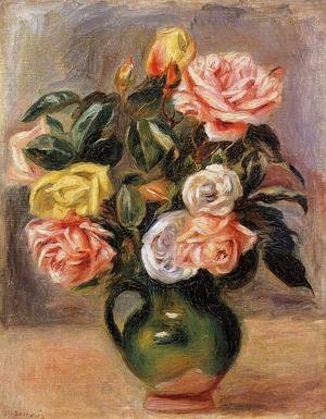 Pierre Auguste Renoir - Bouquet of Roses in a Green Vase