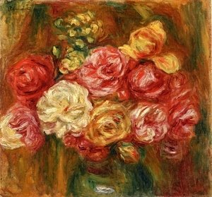 Pierre Auguste Renoir - Bouquet of Roses in a Green Vase I