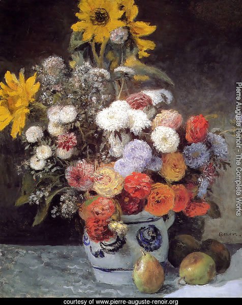 Mixed Flowers In An Earthware Pot