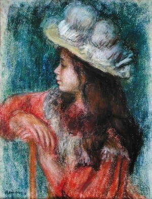 Seated Young Girl in a White Hat 1884