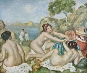 Pierre Auguste Renoir - Three girls taking a bath with crab