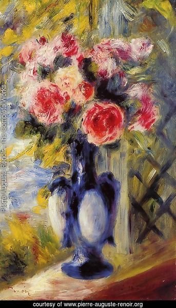 Bouquet Of Roses In A Blue Vase