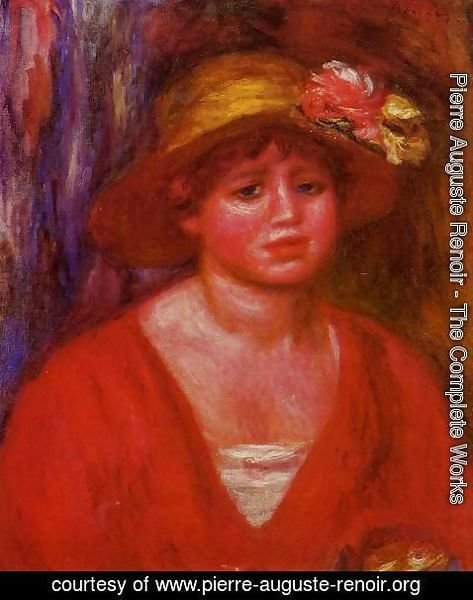 Pierre Auguste Renoir - Bust Of A Young Woman In A Red Blouse