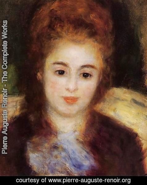 Pierre Auguste Renoir - Head Of A Young Woman Wearing A Blue Scarf Aka Madame Henriot