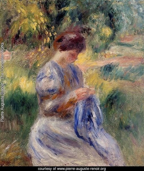 The Embroiderer Aka Woman Embroidering In A Garden