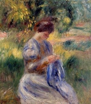 Pierre Auguste Renoir - The Embroiderer Aka Woman Embroidering In A Garden