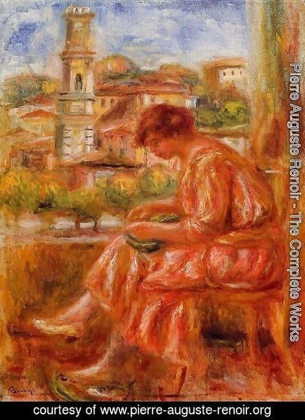 Pierre Auguste Renoir - Woman At The Window With A View Of Nice