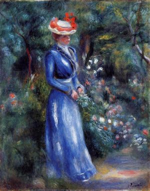 Pierre Auguste Renoir - Woman In A Blue Dress  Standing In The Garden Of Saint Cloud