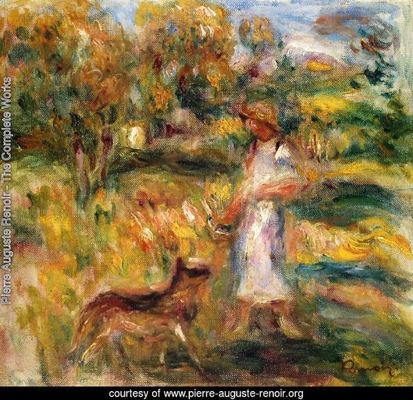Woman In Blue And Zaza In A Landscape