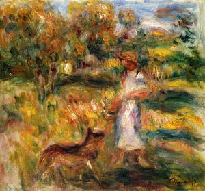 Pierre Auguste Renoir - Woman In Blue And Zaza In A Landscape