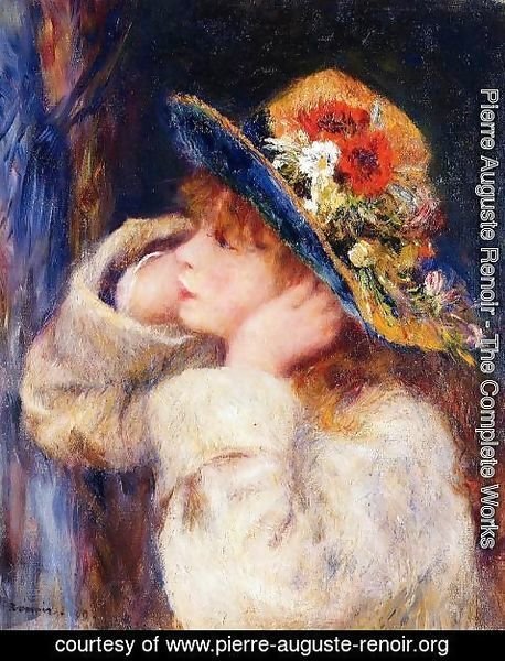 Pierre Auguste Renoir - Young Girl In A Hat Decorated With Wildflowers