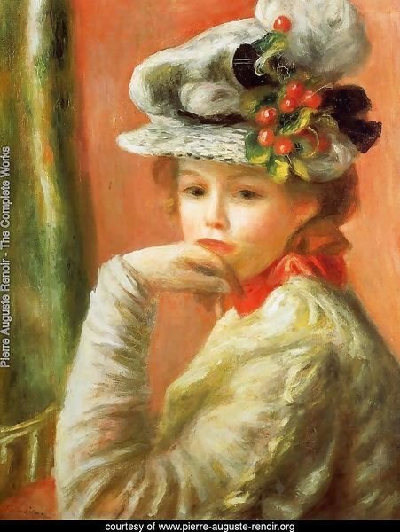 Young Girl In A White Hat Aka Woman Leaning On Her Hand