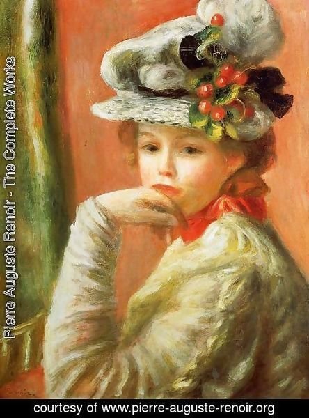 Pierre Auguste Renoir - Young Girl In A White Hat Aka Woman Leaning On Her Hand