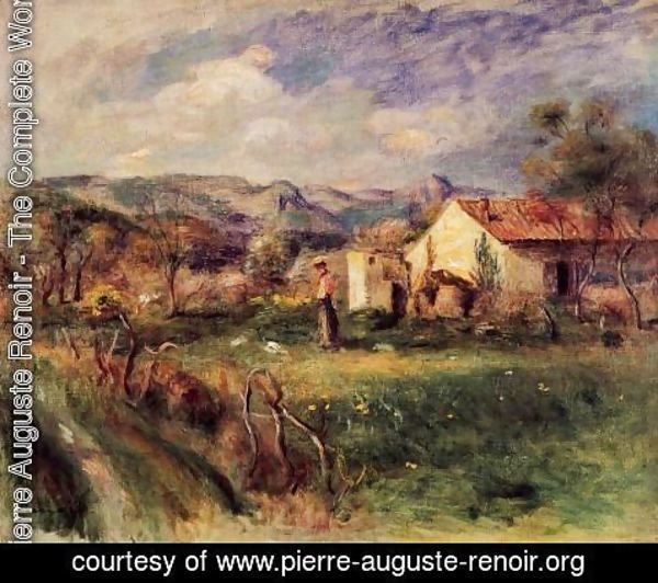 Pierre Auguste Renoir - Young Woman Standing Near A Farmhouse In Milly