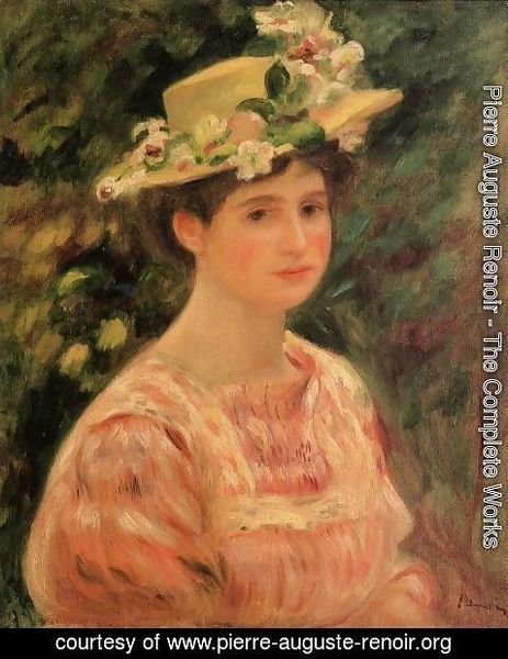 Pierre Auguste Renoir - Young Woman Wearing A Hat With Wild Roses