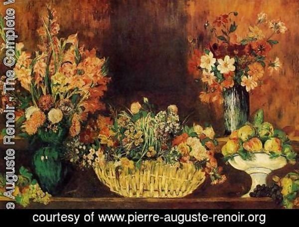 Pierre Auguste Renoir - Vase, Basket of Flowers and Fruit