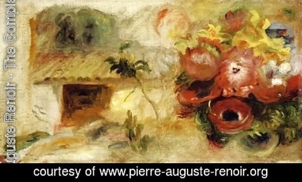 Pierre Auguste Renoir - Small House, Buttercups and Diverse Flowers (study)