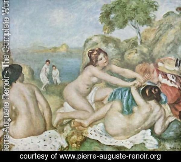 Pierre Auguste Renoir - Three girls taking a bath with crab