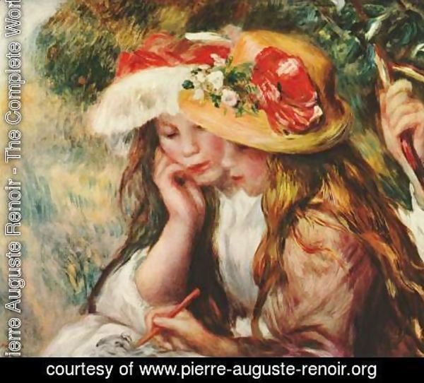 Pierre Auguste Renoir - Two girls reading in a garden