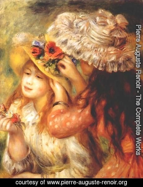 Pierre Auguste Renoir - Girls putting flowers on their hats