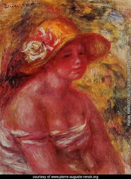 Bust Of A Young Girl Wearing A Straw Hat