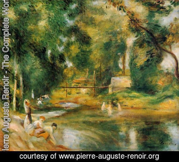 Pierre Auguste Renoir - Essoyes Landscape   Washerwoman And Bathers