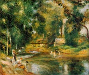 Pierre Auguste Renoir - Essoyes Landscape   Washerwoman And Bathers