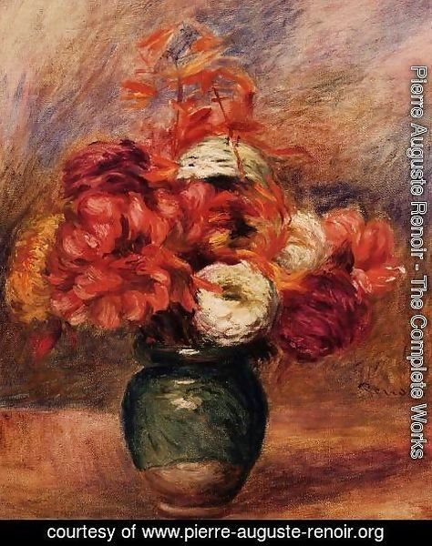 Pierre Auguste Renoir - Flowers In A Green Vase   Dahlilas And Asters