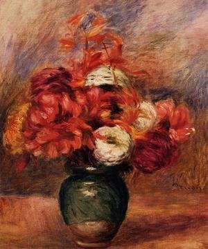 Pierre Auguste Renoir - Flowers In A Green Vase   Dahlilas And Asters