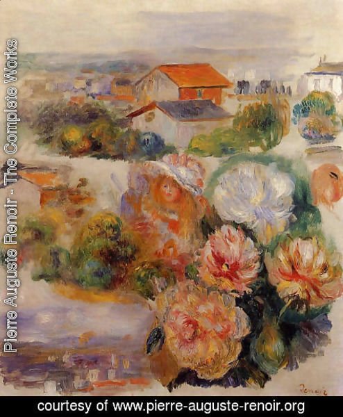 Pierre Auguste Renoir - Landscape  Flowers And Little Girl