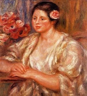 Pierre Auguste Renoir - Madelaine In A White Blouse And A Bouquet Of Flowers