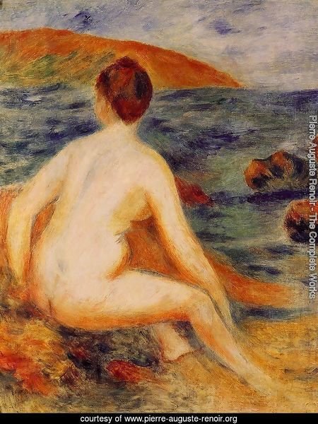 Nude Bather Seated By The Sea