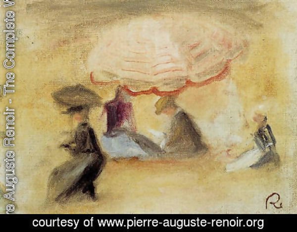 Pierre Auguste Renoir - On The Beach  Figures Under A Parasol