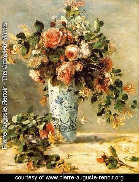 Pierre Auguste Renoir - Roses And Jasmine In A Delft Vase