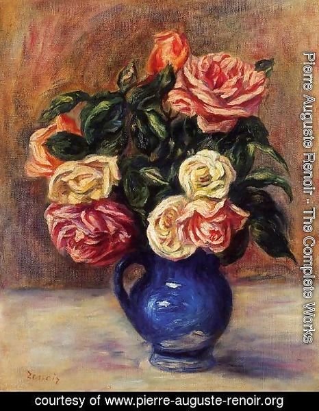 Pierre Auguste Renoir - Roses In A Blue Vase
