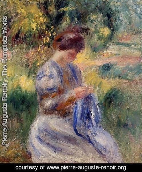 Pierre Auguste Renoir - The Embroiderer Aka Woman Embroidering In A Garden