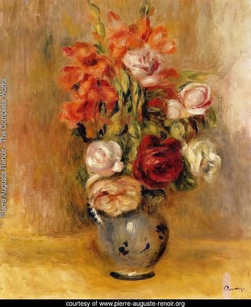 Vase Of Gladiolas And Roses