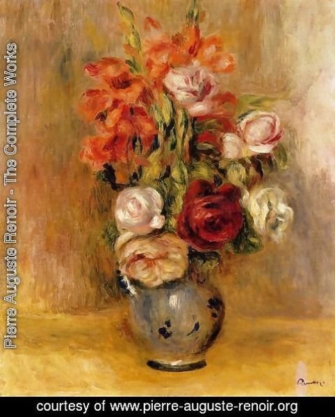 Pierre Auguste Renoir - Vase Of Gladiolas And Roses