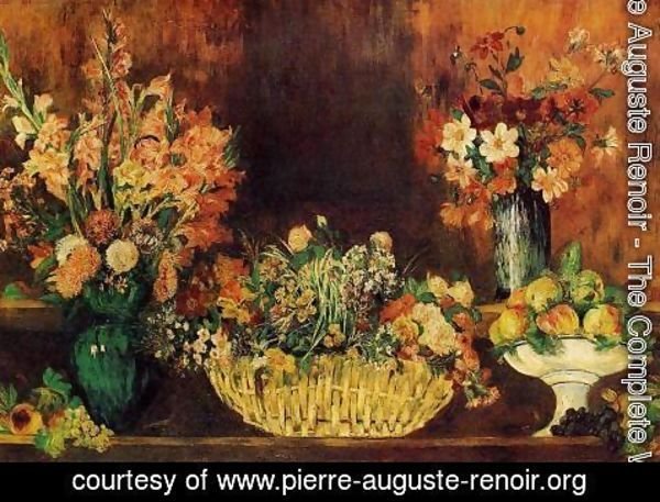 Pierre Auguste Renoir - Vase  Basket Of Flowers And Fruit