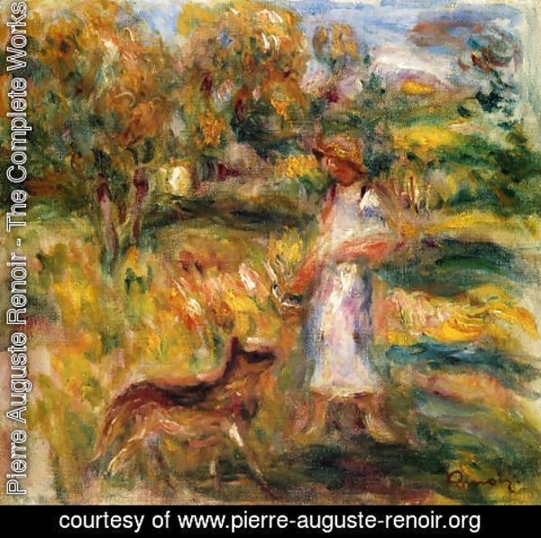 Pierre Auguste Renoir - Woman In Blue And Zaza In A Landscape