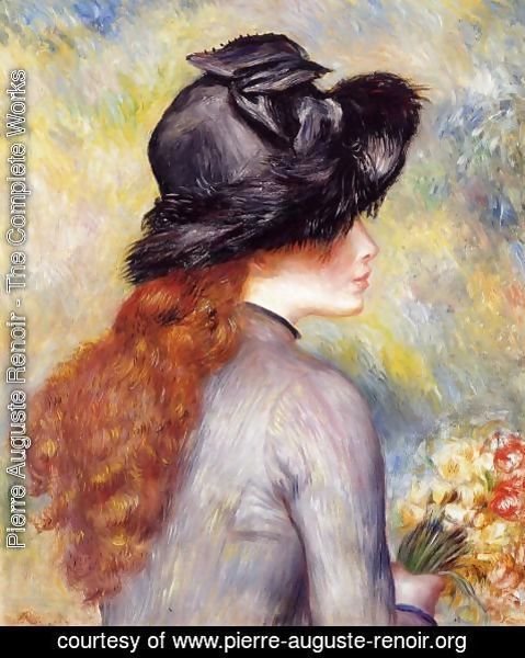 Pierre Auguste Renoir - Young Girl Holding At Bouquet Of Tulips