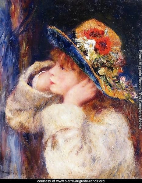 Young Girl In A Hat Decorated With Wildflowers