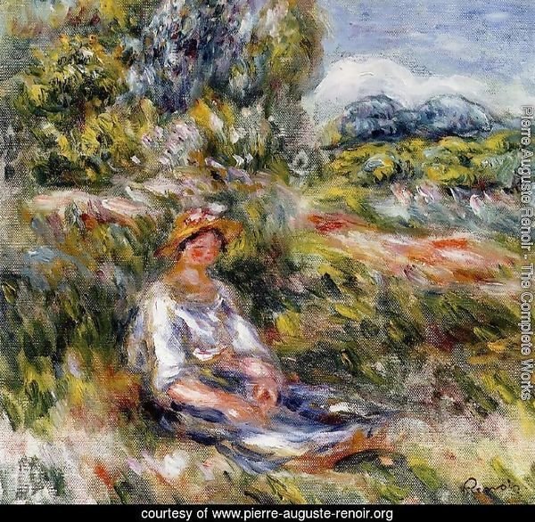 Young Girl Seated In A Meadow