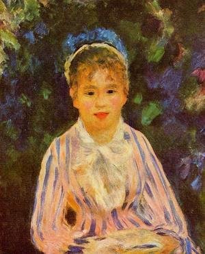 Young Woman In A Blue And Pink Striped Shirt