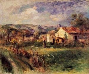 Pierre Auguste Renoir - Young Woman Standing Near A Farmhouse In Milly